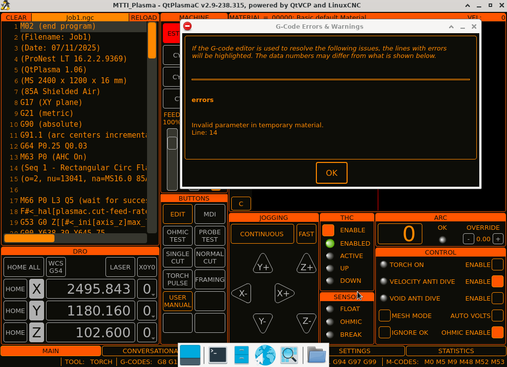 QtPlasmaC – Magic Comments not creating materials from G-code - LinuxCNC